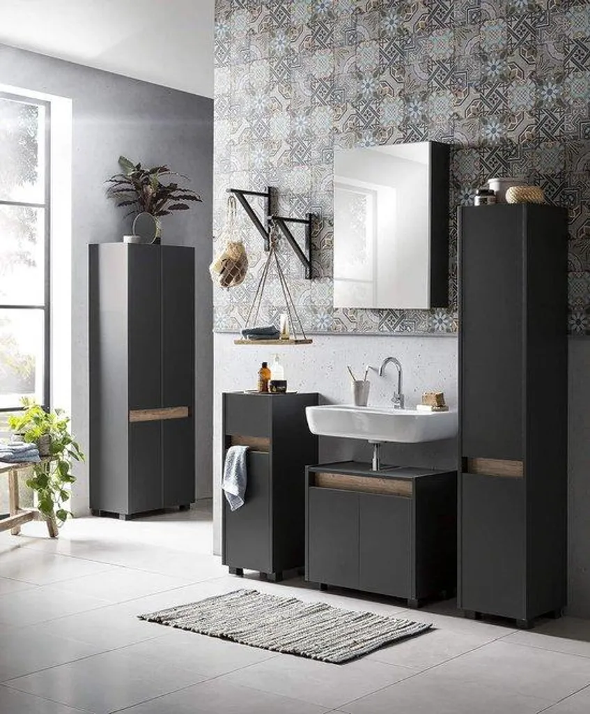 Meuble haut de salle de bain anthracite 30cm, design slim et moderne 164cm