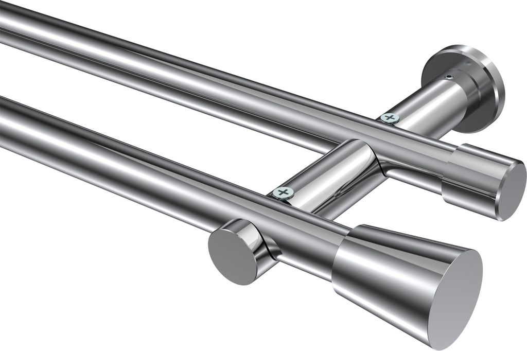 Interdeco Gardinenstange / Vorhangstange Chrom, Typ Platon Sitra (Konus) ohne Ringe, 20 mm Ø 2-läufig, 480 cm