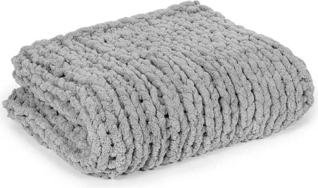 Couverture douillette chenille grise - Maille faite main ultra douce