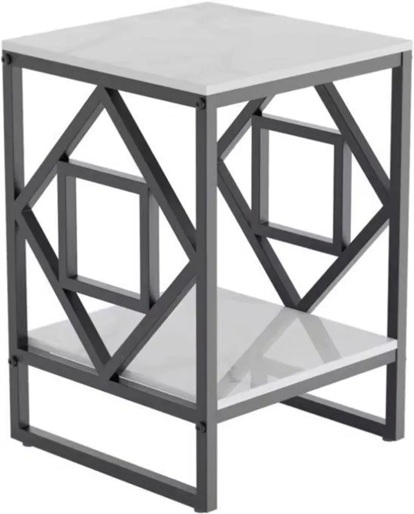 Table d'appoint carrée en pierre frittée et métal blanc - 40x40x55 cm