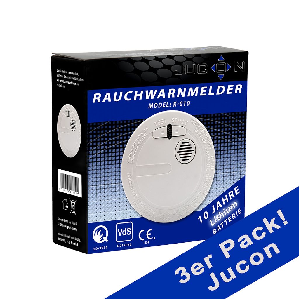 VDS Zertifiziert 3er Pack Rauchmelder Jucon 10 Jahre Q-Siegel 