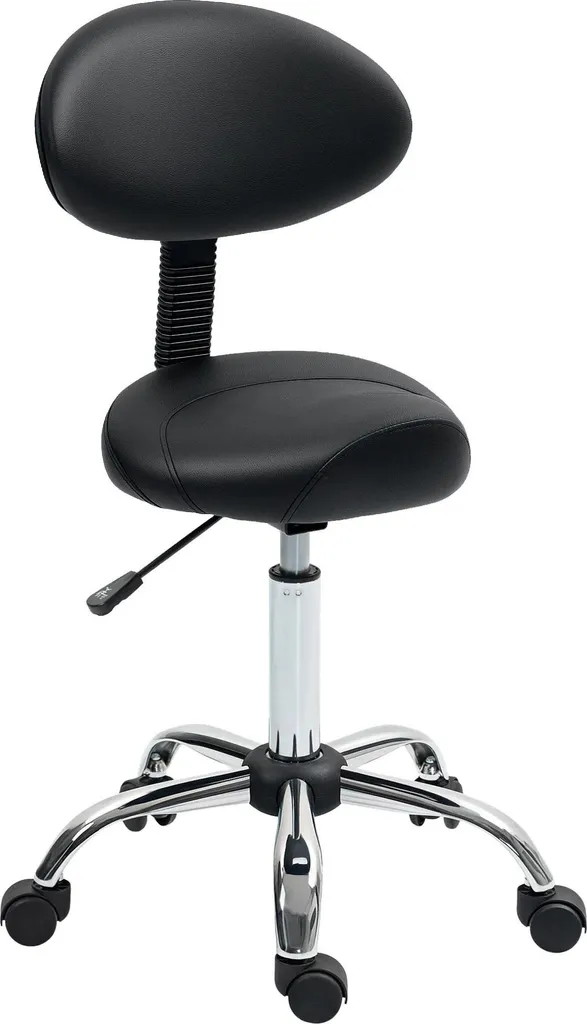 Tabouret de salon réglable noir avec roulettes et dossier amovible