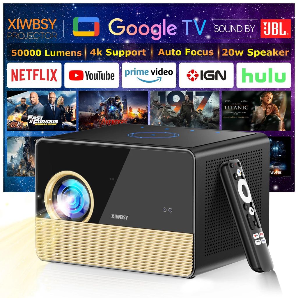 Full HD Heimkino Beamer - Modell X06 mit TV-Stick - 1080p mit 4K-Unterstützung - 50000 Lumen, 3600 ANSI - WiFi 6 - Auto Keystone, TOF-Fokus - 100...