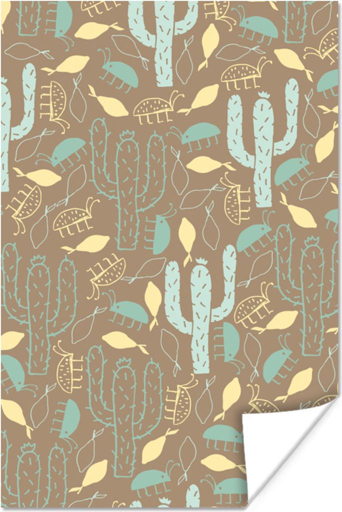 MuchoWow Poster Kaktus - Pastell - Muster 80x120 cm - Papierdruck