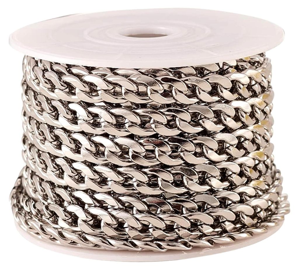 Ungeschweißte 304 Edelstahl kubanische Gliederketten mit Spule für DIY-Zubehör – 10 x 7 mm