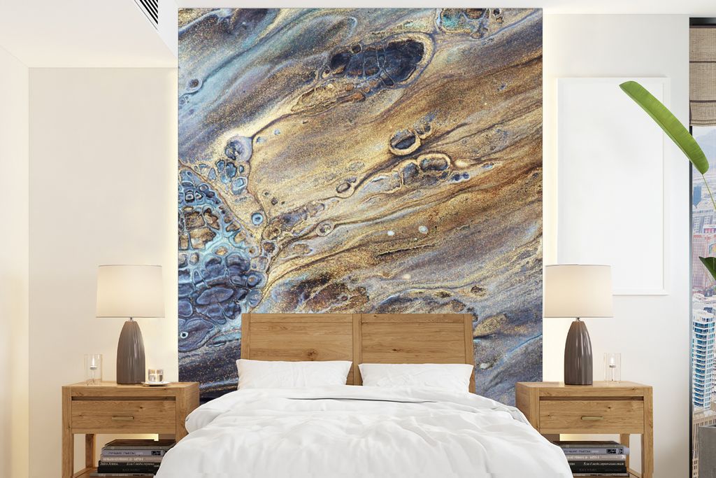 MuchoWow Fototapete für Wohnzimmer oder Schlafzimmer Wandtapete Vinyl Motivtapete Marmor - Gold - Aquarell - Textur - Marmoroptik - 190x260 cm -...