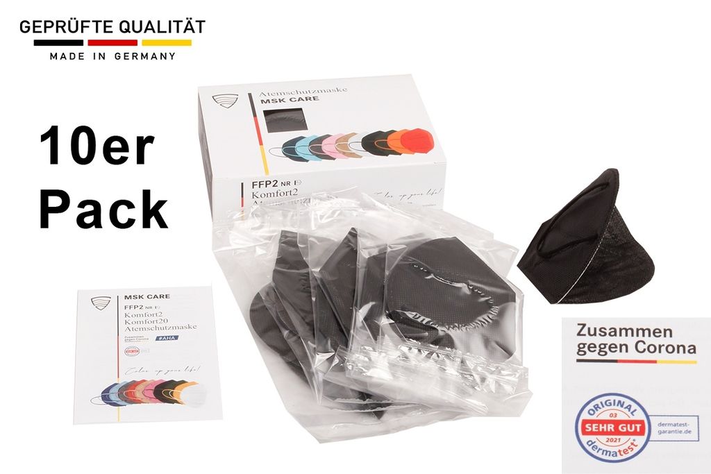 Axis Line 10 x FFP2 Maske schwarz GERMANY Sparpack mit dermatest