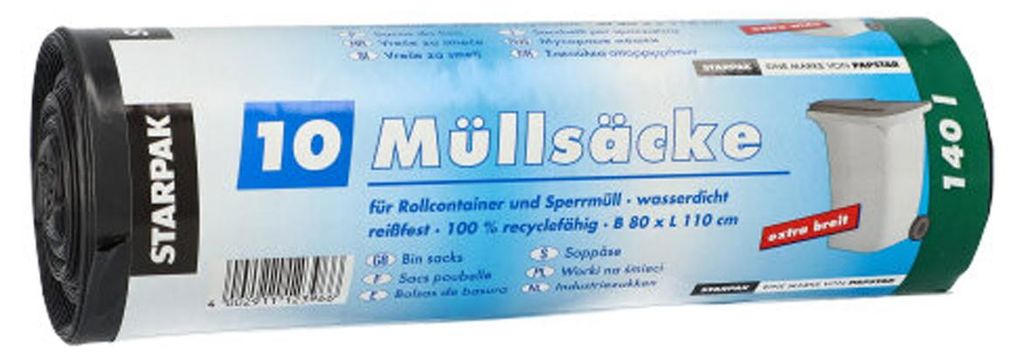 Papstar 12396, 140 l, Czarny, Niskociśnieniowy liniowy PE o Zdjęcie produktu 