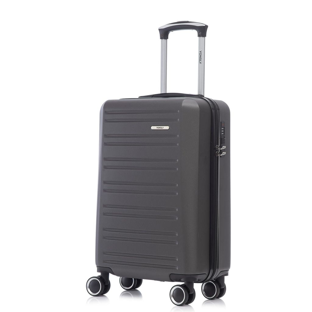 Koffer Trolley Reisekoffer Suitcase, Rollkoffer Handgepäck ,mit 4 Rollen 360°, Hartschalenreisekoffer, Zahlenschloss, Weicher Gummigriff (M, Grau)