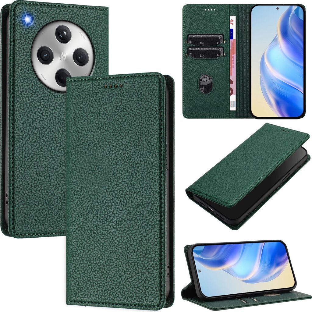 Litchi Leder Handyhülle für Oppo Find X8 Wallet Kartenfächer Standfunktion Hülle Grün
