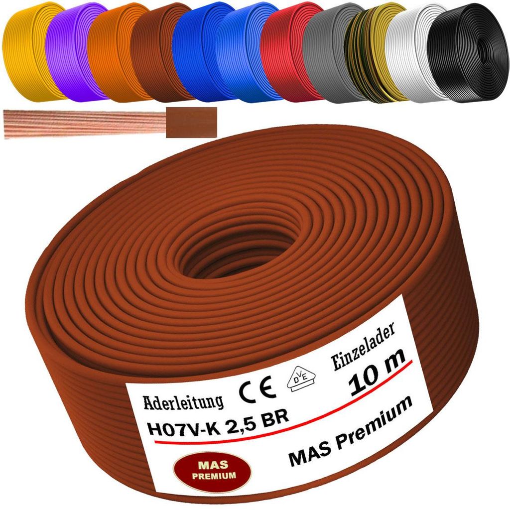 10m Aderleitung H07 V-K BR 1x2,5 mm² Braun Einzelader Produktbild 