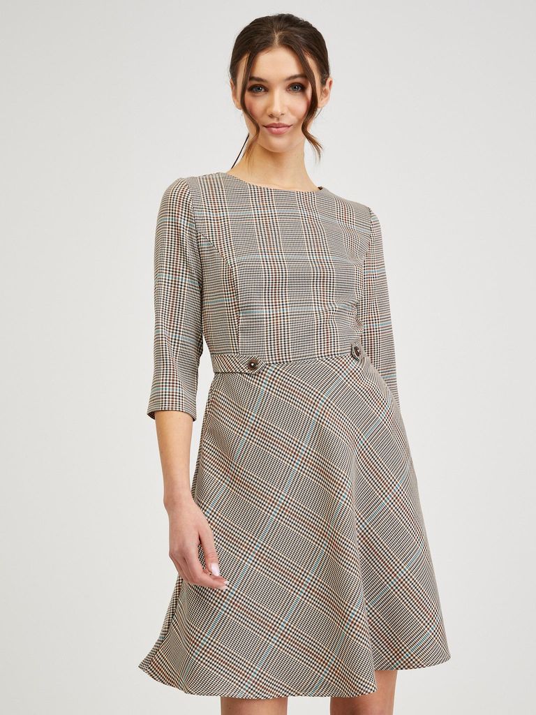 Orsay Braunes kariertes Damenkleid DP-3577225__M