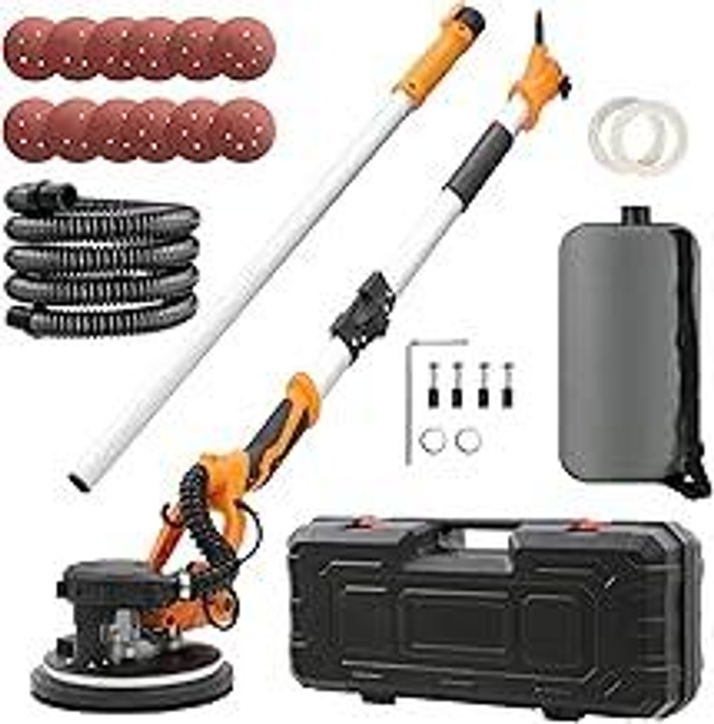 Trockenbauschleifer, 1250 W 225 mm Elektroschleifer, 5 variablen Geschwindigkeiten von 500 bis 1800 U/min, Ausziehbarem Griff, LED-Beleuchtung Lang...