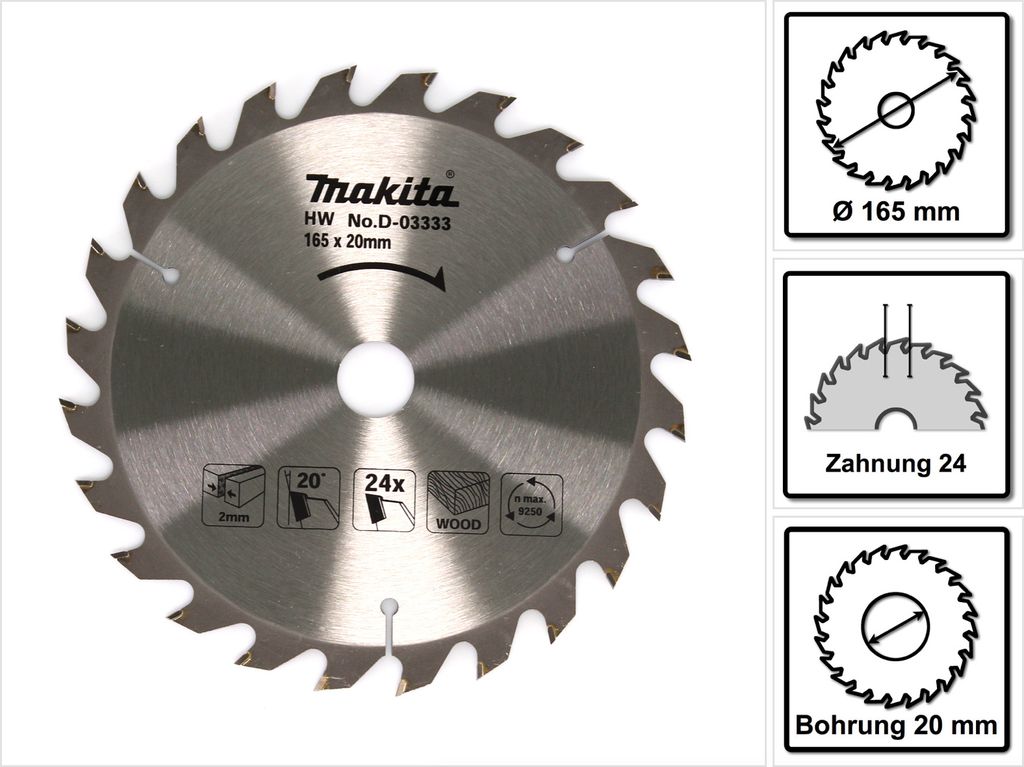 Makita T.C.T pilový kotouč 165x20x2.0mm 24T 20° 5603R 5604R Obrázek produktu 