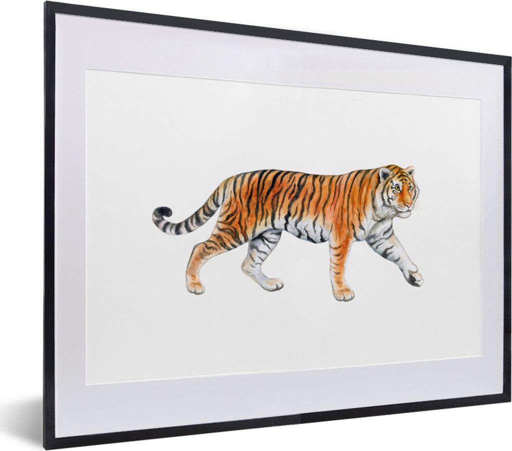 MuchoWow MuchoWow Gerahmtes Poster Tiger - Orange - Weiß 40x30 cm - Poster mit zchwarzem Bilderrahmen - Bilderrahmen - Poster im Rahmen