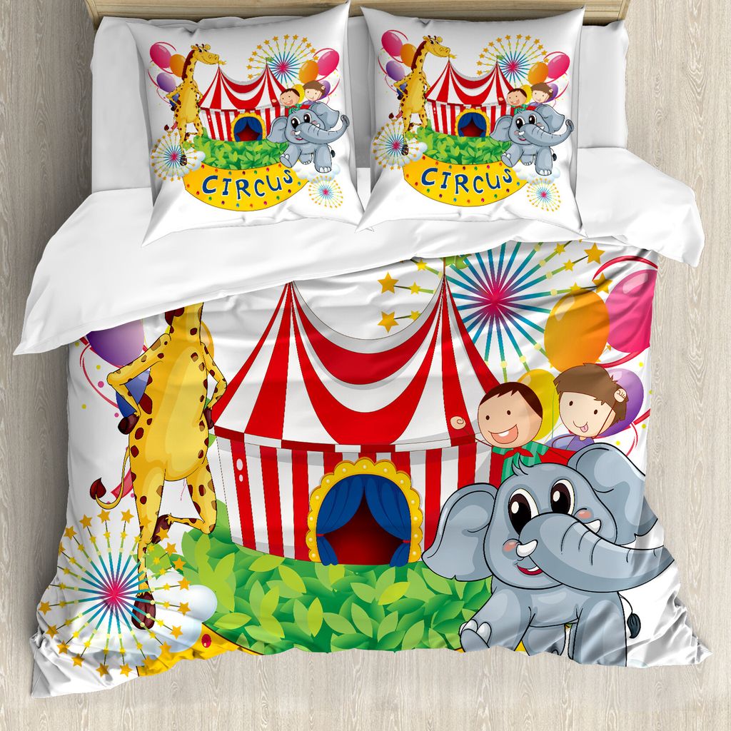 ABAKUHAUS Bunt Bettbezugs Set Für Doppelbetten, Zirkusshow mit Kindern, Milbensicher Allergiker geeignet mit Kissenbezügen, Mehrfarbig