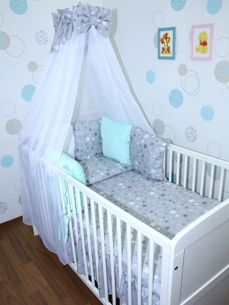 Baby Bettwäsche Bettset MINKY mit 6 x Kissen - 6 teilig -Nestchen Chiffon Himmel - 06. CH06