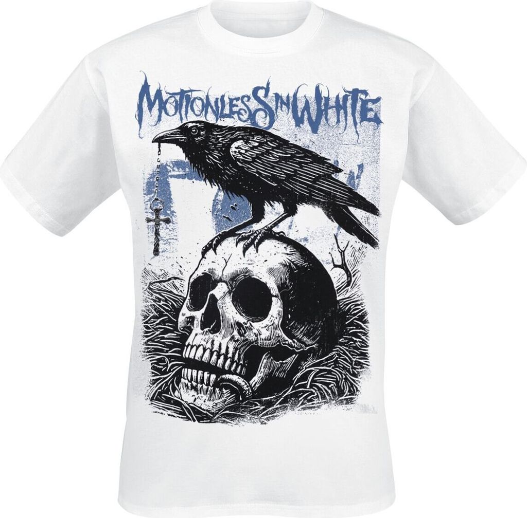 Motionless In White T-Shirt Herren Crow weiß Band-Merch, Bands 100% Baumwolle S