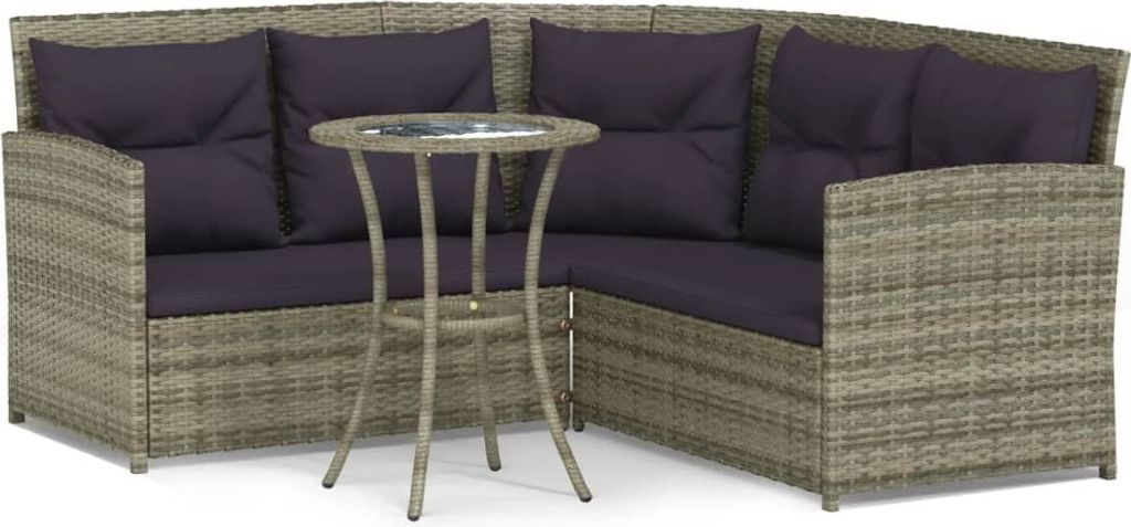 SYFAX 2-tlg. Sofagarnitur in L-Form mit Kissen Grau Poly Rattan
