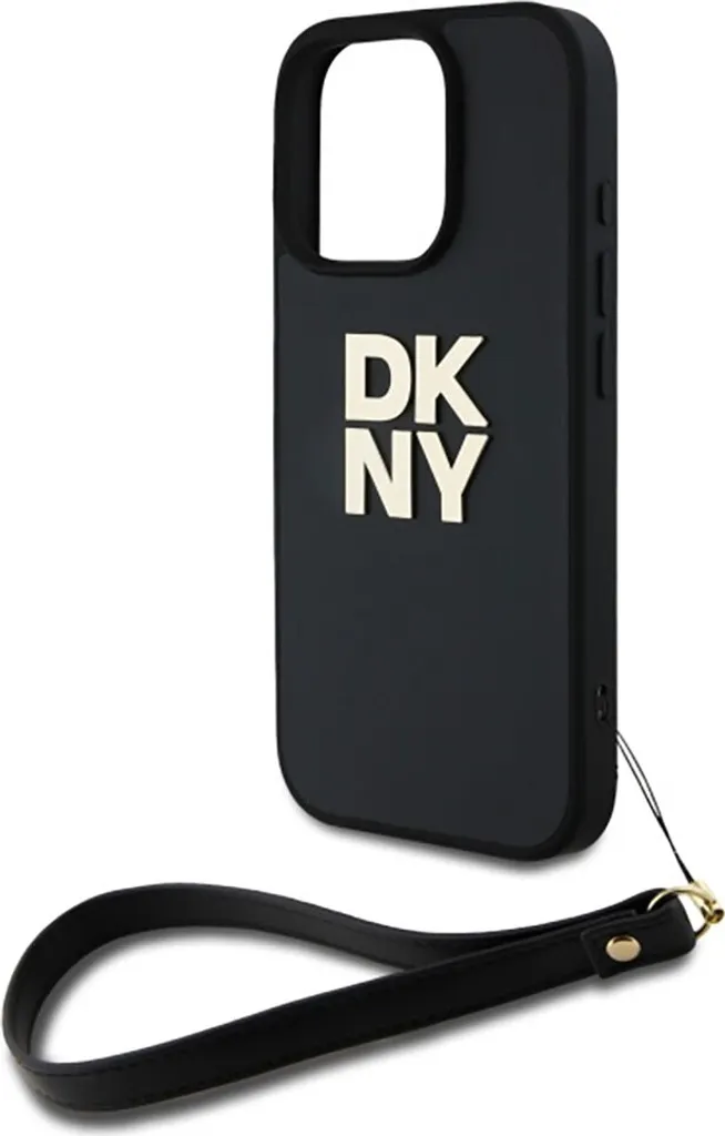 iPhone 16 Pro Cover DKNY Wristlet - Custodia Nera Rigida Logo Stock