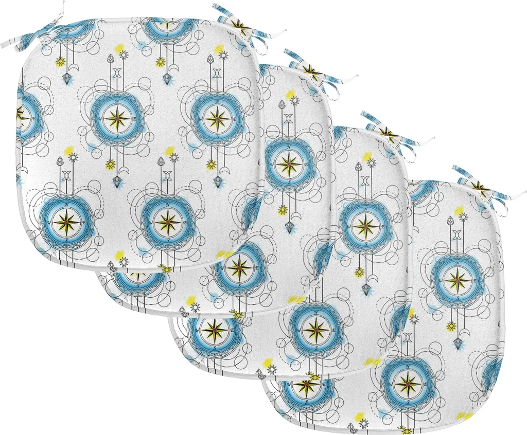 ABAKUHAUS Tatuaggi imbottiti per sedie da sala da pranzo, acquerelli di Kompass-Reisen, cuscini decorativi impermeabili con cinturini per sedie da cucina, 40 cm x 40 cm, confezione da 4, nero blu giallo