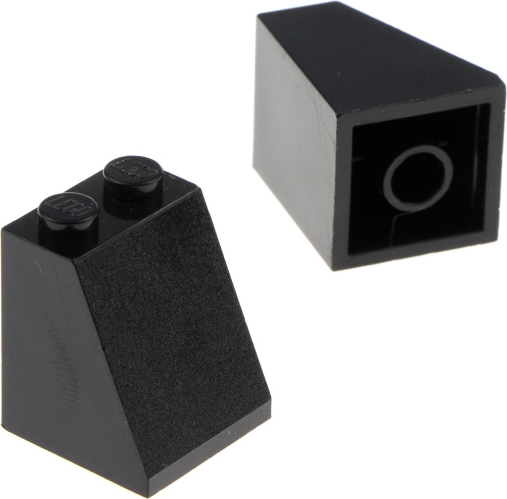 2x Lego Dachstein 65° 2x2x2 schwarz schräg Steine mit Boden Röhre 3678b