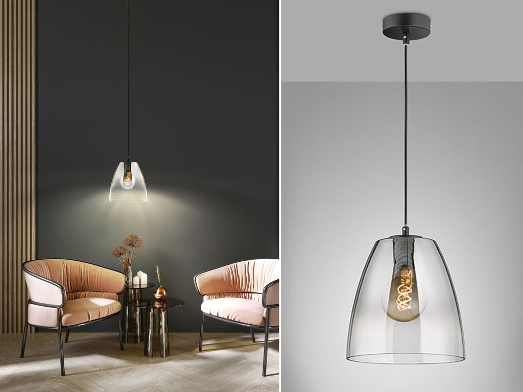 LED Pendelleuchte einflammig dimmbar Schwarz Rauchglas Ø 20cm - Esstischlampe