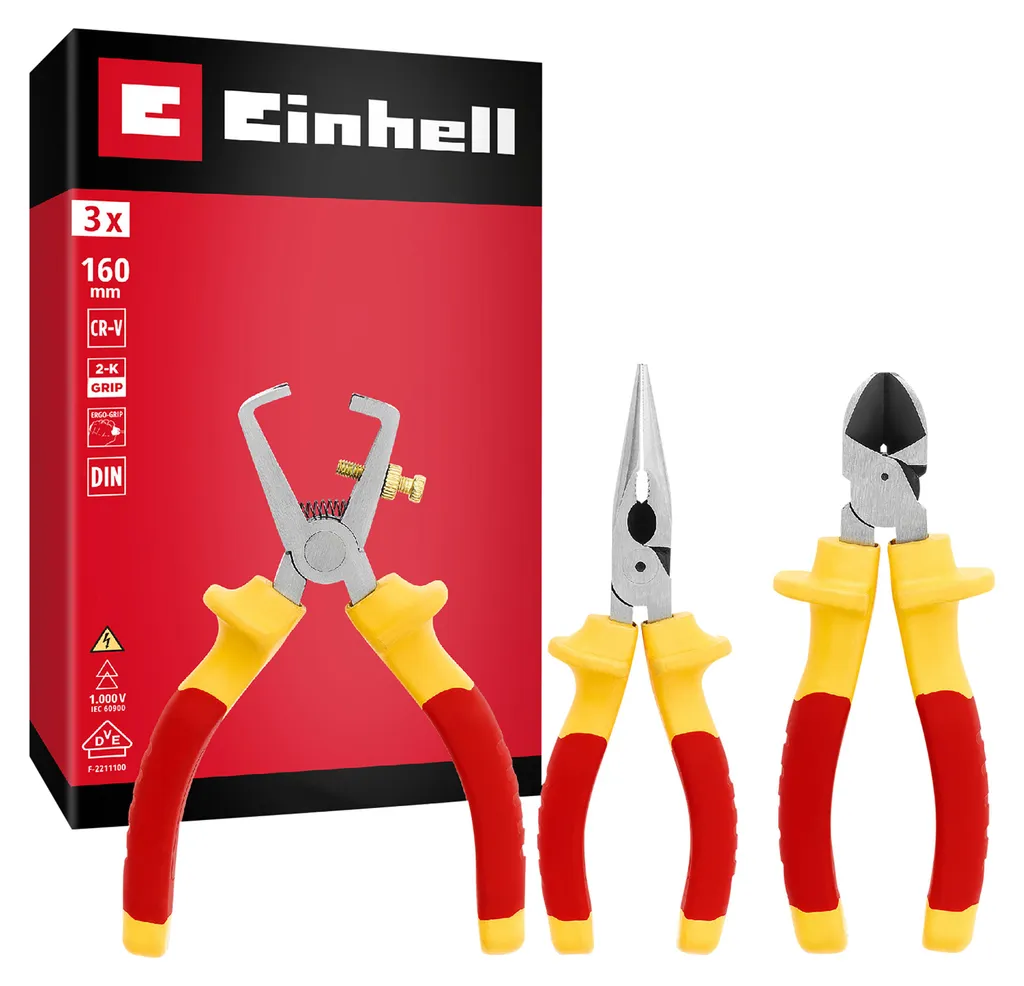 Jeu de pinces d'électricien Einhell VDE 370540 isolées 160 mm 3 pièces