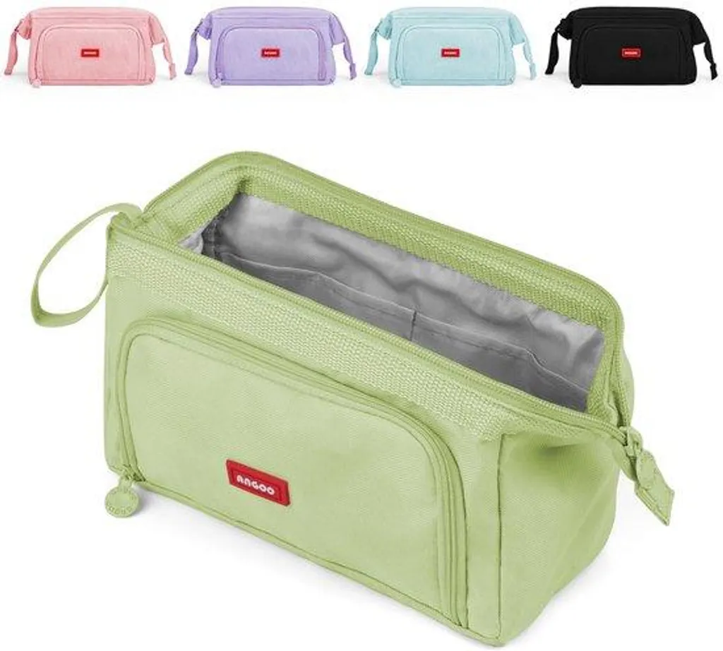 Pochette de rangement verte zippée avec système porte-crayons interne