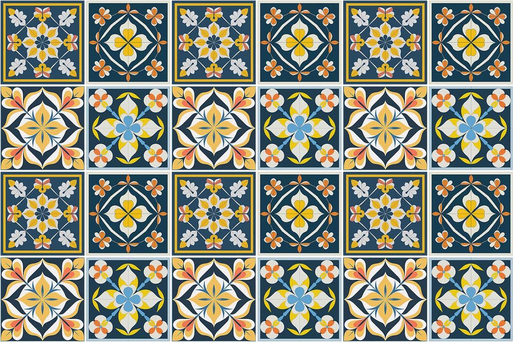 Fliesenaufkleber 20 x 20 cm – 24 Stück – Selbstklebend – Wasserfest – Pflegeleicht – Hitzebeständig – Für Küche & Bad – Marokkani...