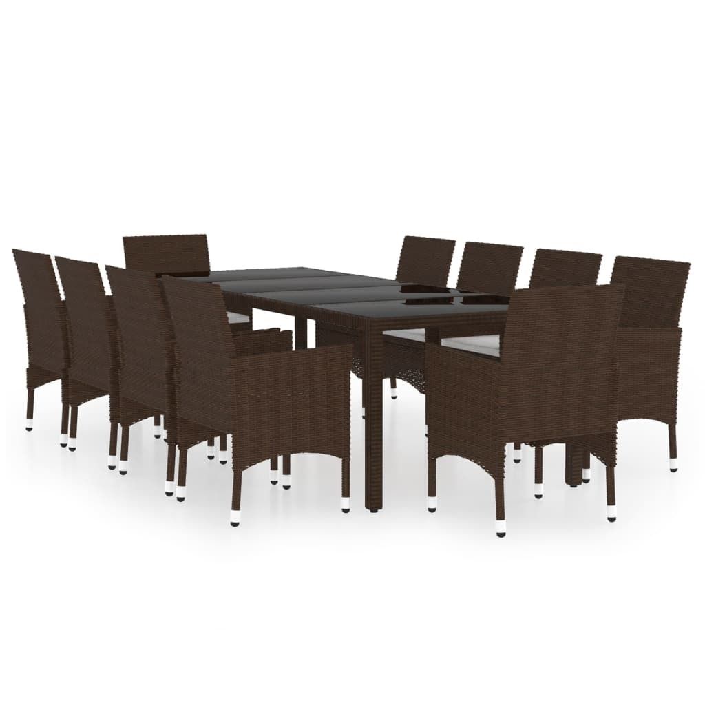 vidaXL 11-tlg. Garten-Essgruppe Poly Rattan Braun