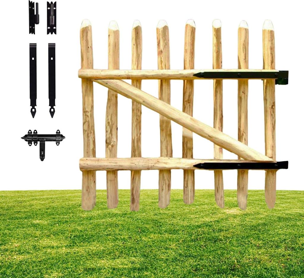 Floranica Zauntor Haselnussholz 100 cm breit x 60 cm Gartentor für Staketenzaun Hoftor Tür Zauntor für Staketenzaun Gartenpforte inkl. Scharniere