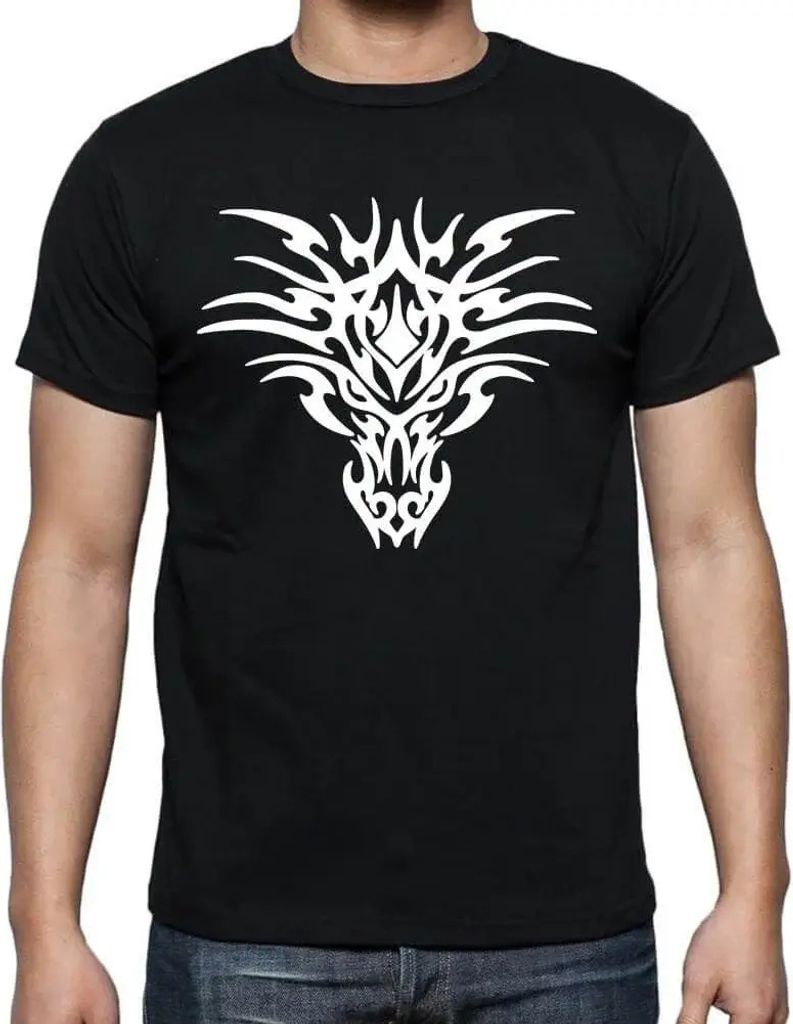 Herren Grafik T-Shirt Tribal Drachen Gesicht Tattoo – Tribal Dragon Face Tattoo – Öko-Verantwortlich Vintage Jahrgang Kurzarm Lustige Druck Ge...