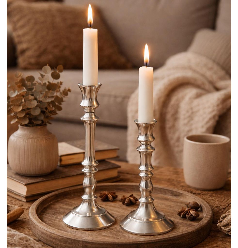 2er Set Tischkerzenständer Kerzenleuchter Metall Silber H21/31cm