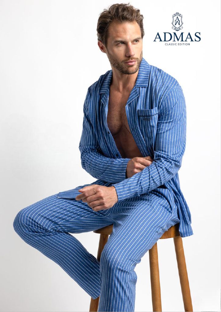 Klassischer gestreifter langer Pyjama für Herren (Blau) Produktbild 