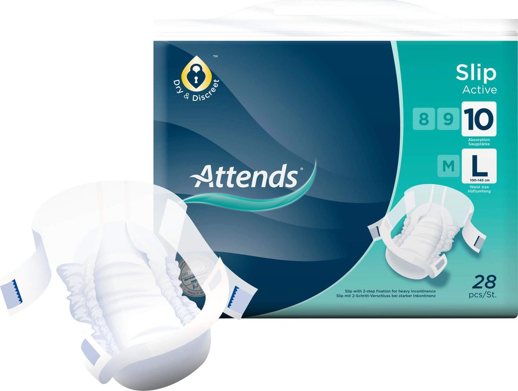 Attends Slip Active 10 Large bei starker Inkontinenz mit Produktbild 