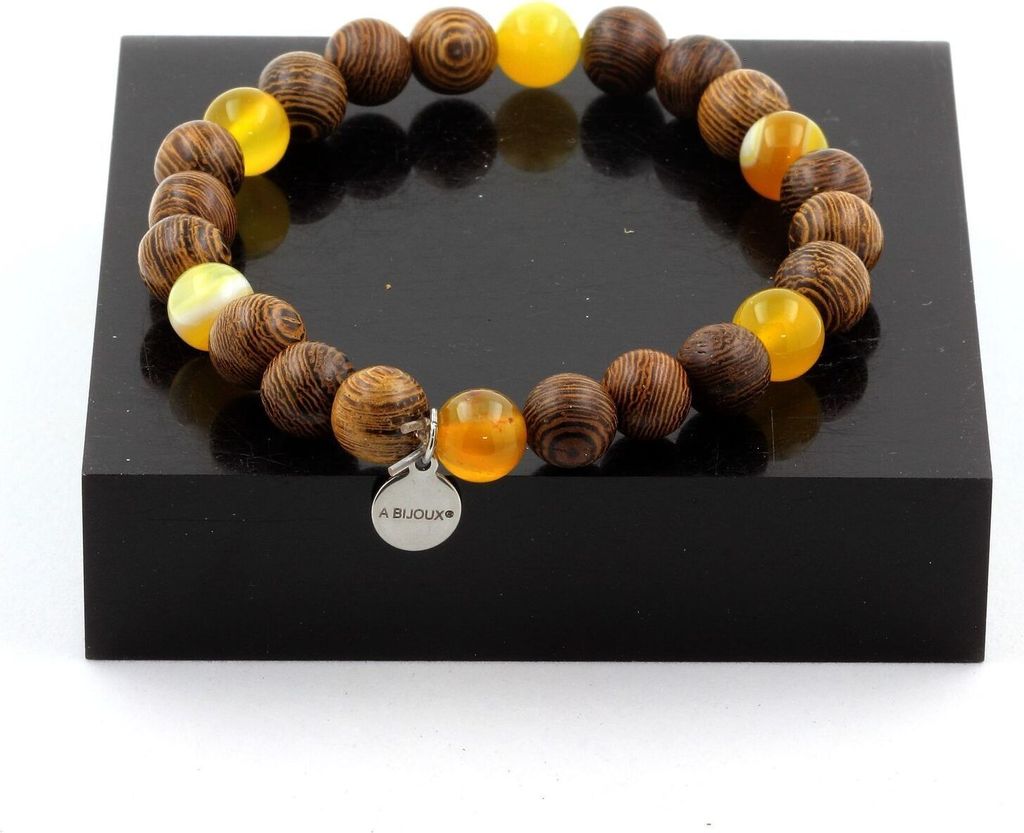 Armband Gelbe Sardonyxperlen + Holz 8 mm