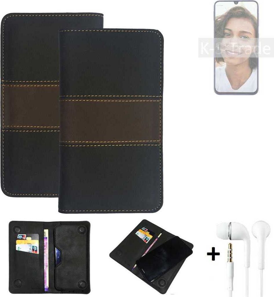 K-S-Trade Handyhülle + Kopfhörer kompatibel mit Samsung Galaxy M21 Schutzhülle Walletcase Bookstyle Tasche Schutz Case Hülle Wallet Cover