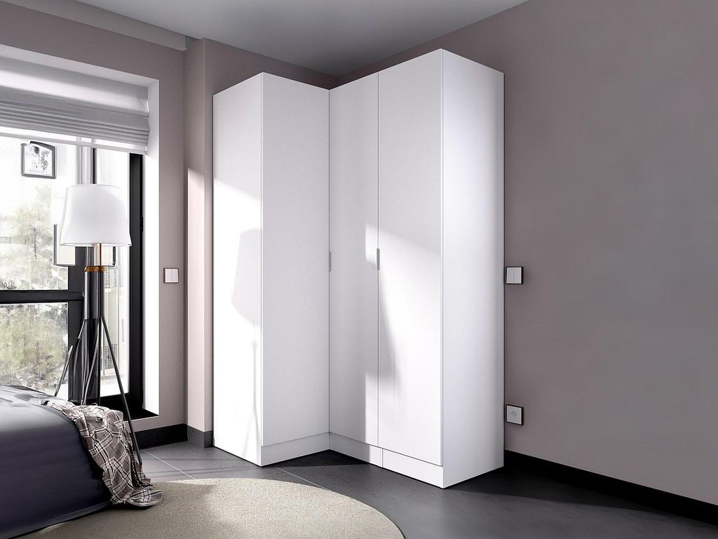Vente-unique Listowel, Weiß, Garderobe, 8 Regale, 3 Tür(en), Weiß, Partikelbord
