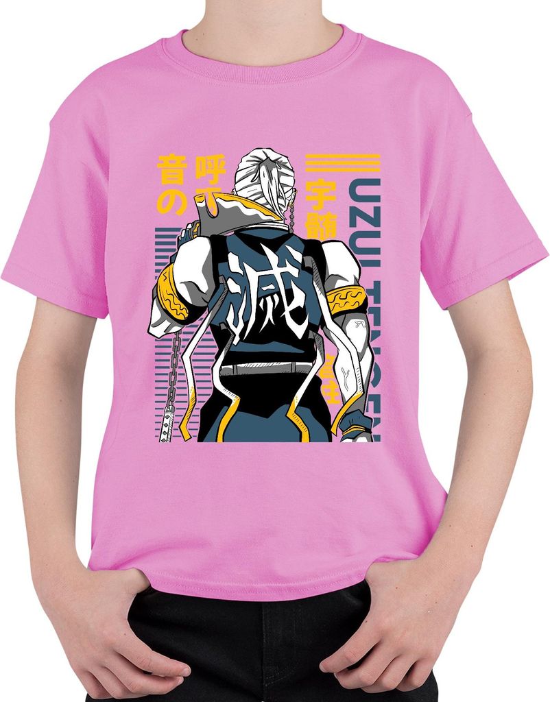 Uzumaki Ninja Rückenfigur Kanji Samurai Manga Geschenk Japan Y2K Streetwear Uni Kinder T-Shirt, Pink, 140
