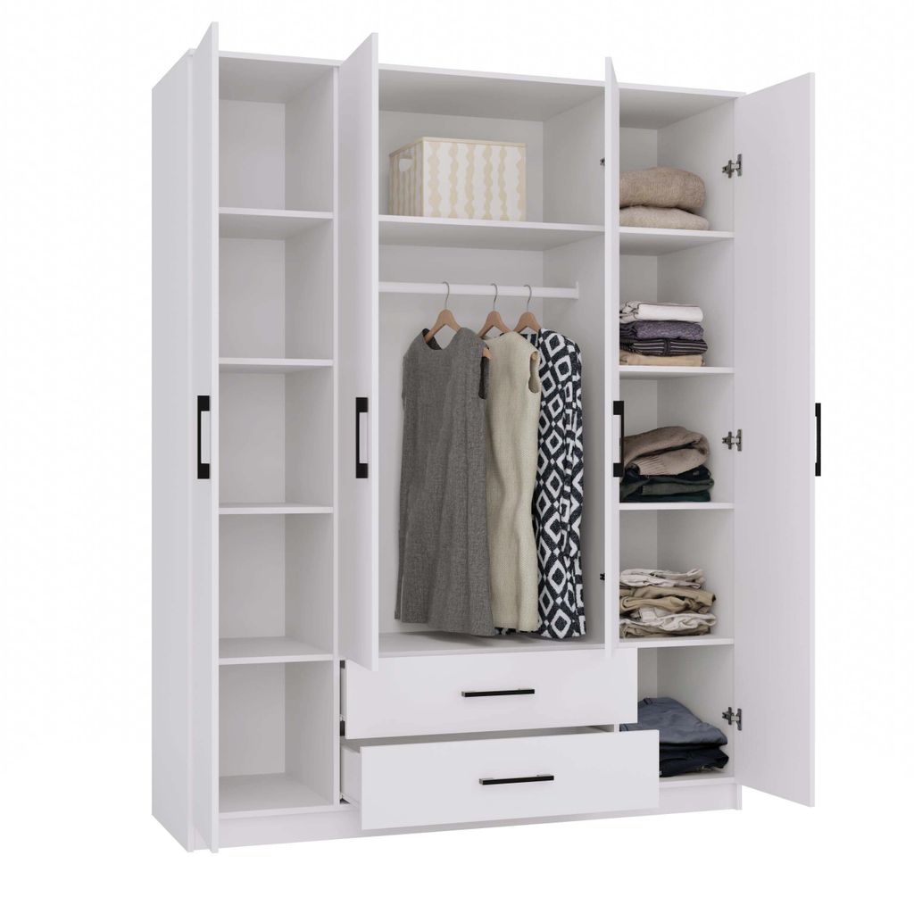 Cdf Armoire Romana 160 Blanc Portes 2 Tiroirs 160 Cm Salon Image du produit 