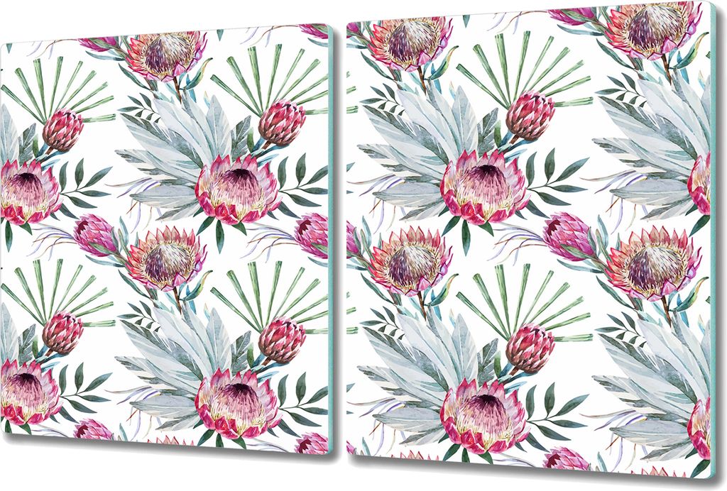 Glas Schneidebrett Herdabdeckplatten Schneideplatten - 2x 40x52 cm - Protea Blumen