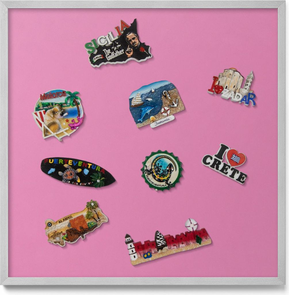 Magnetboard 50x50 cm – Silberner Rahmen – Pink – Magnetwand, Magnettafel – Wohnzimmer, Magnetpinnwand