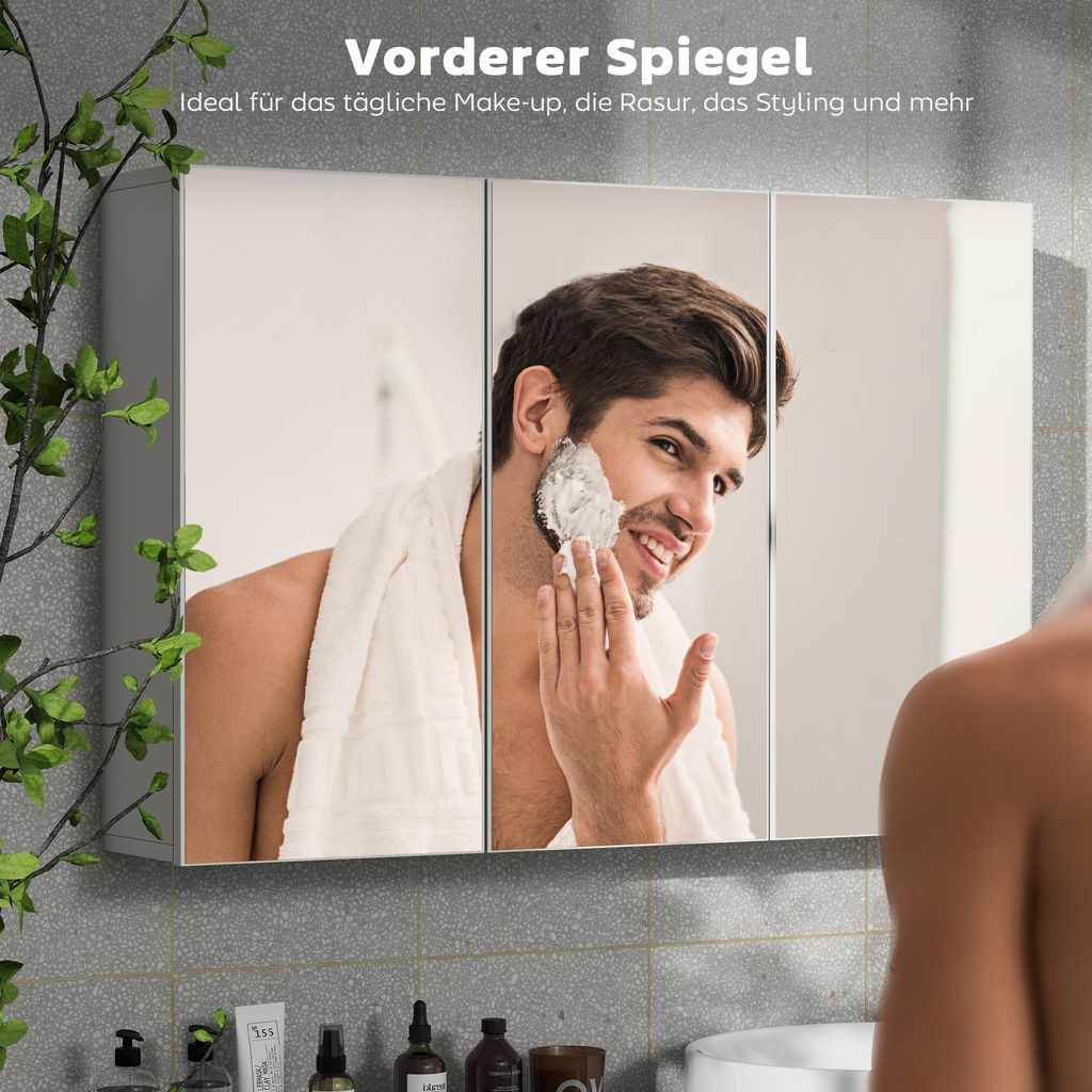Armoire de salle de bain HOMCOM avec 3 portes miroir, Image du produit 