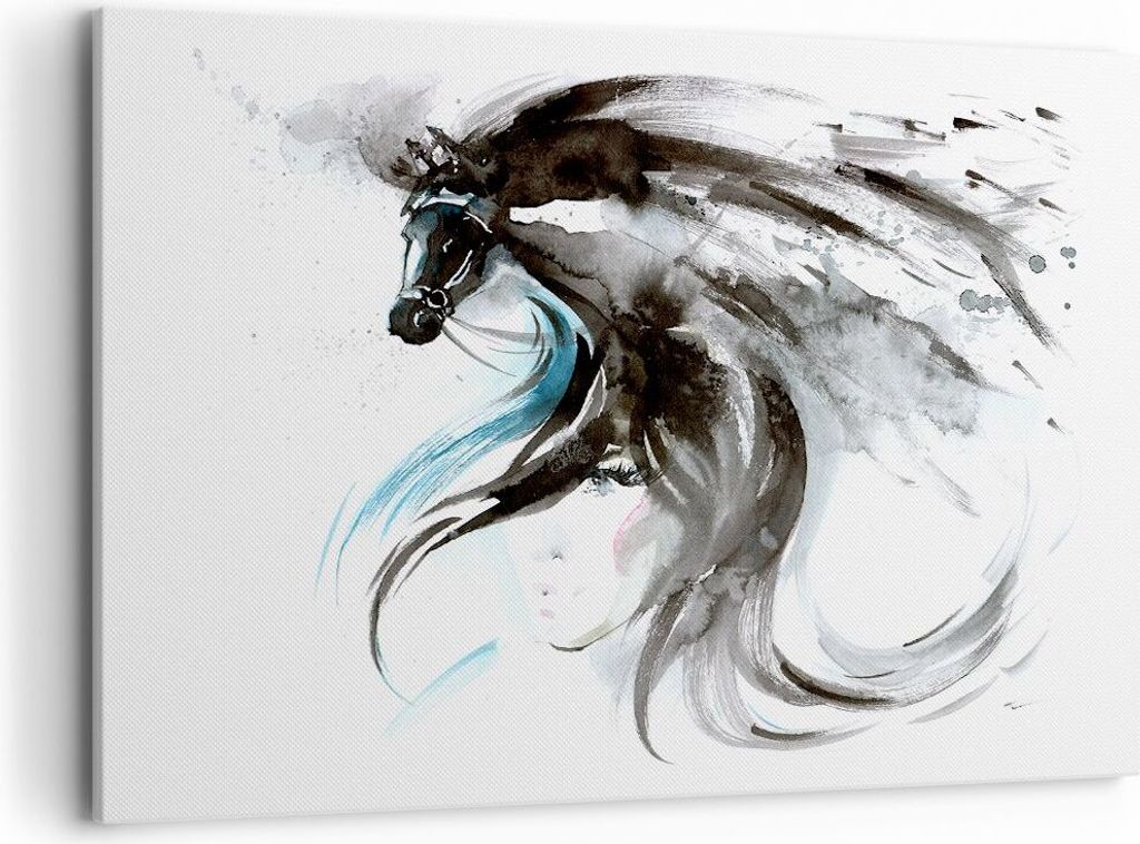 Bild auf Leinwand - Leinwandbild - Pferd Streifen Hengst Laufen - 120x80cm - Wand Bild - Wanddeko - Leinwanddruck - Bilder - Kunstdruck - Wanddekor...