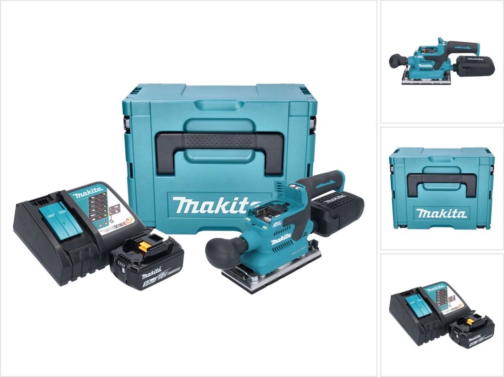 Makita DBO 382 RT1J Akku Schwingschleifer 18 V 93 x 185 mm Brushless + 1x Akku 5,0 Ah + Ladegerät + Makpac