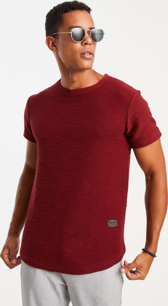 Leif Nelson Rundhals Herren T-Shirt Rundhals LN-6324, Weinrot / XXL