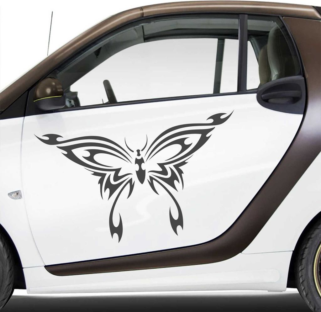 Aufkleber - Autoaufkleber-Set Schmetterling Tribal, 2 Stk. je 100cm x 59cm Graphit metallic - Tuning Carystyling Heckscheibe Auto
