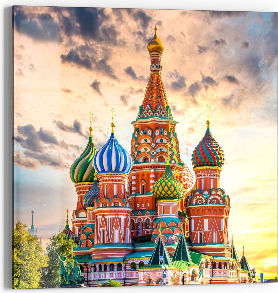 DEQORI Glasbild Echtglas 50x50 cm 'Basilius-Kathedrale' Wandbild Bild modern Deko