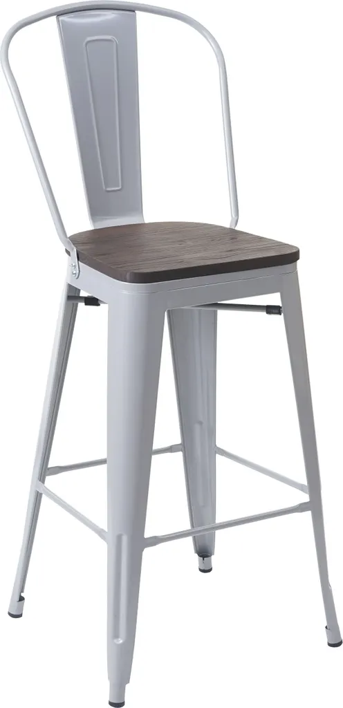Sgabello Bar HWC-A73 Metallo Grigio Seduta Legno Design Industriale